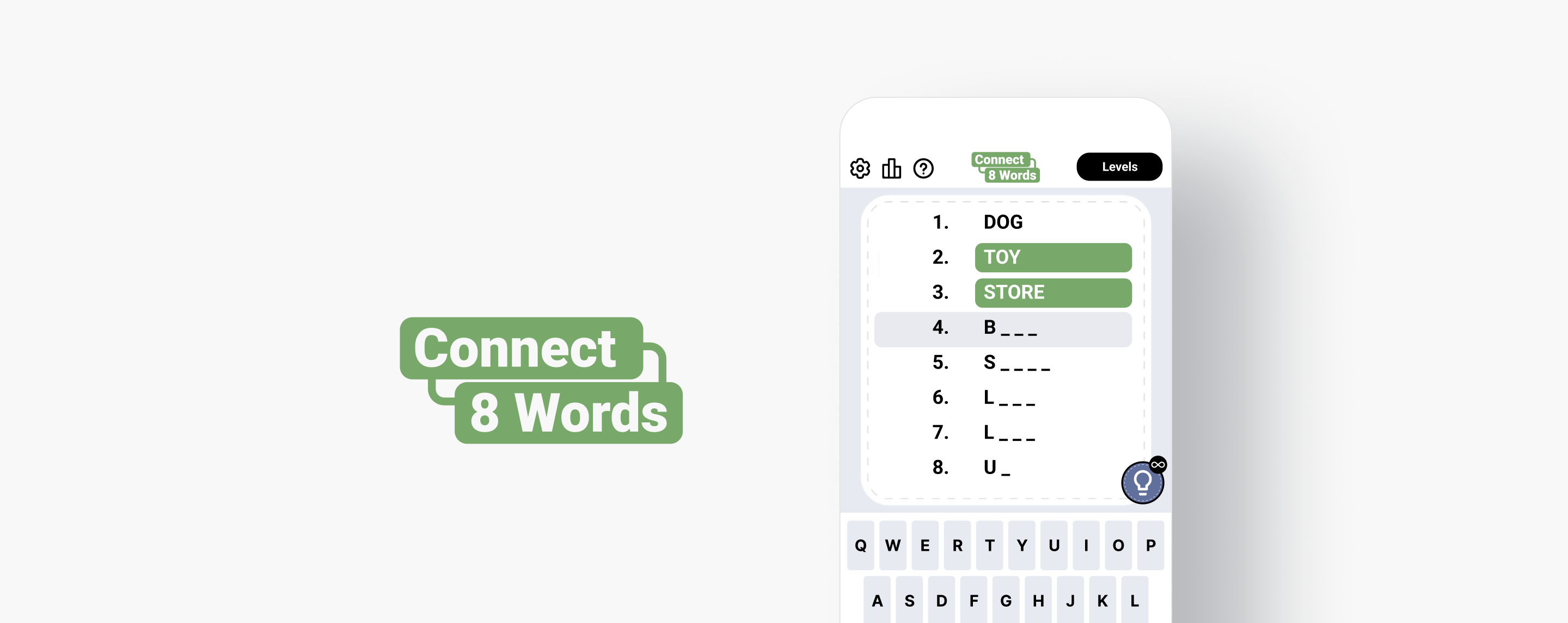 Connect 8 words game screen