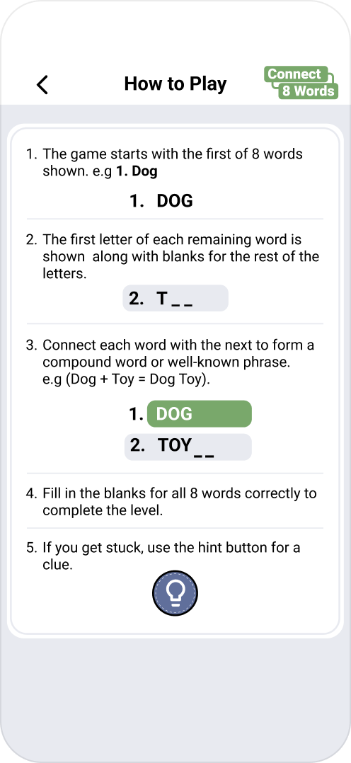 Connect 8 Words instructions on how to play